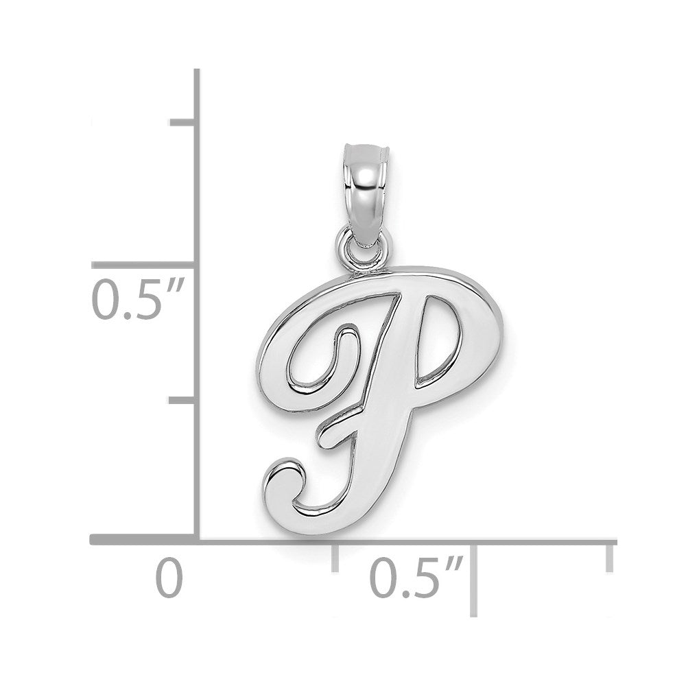 10K White Gold Polished P Script Initial Charm