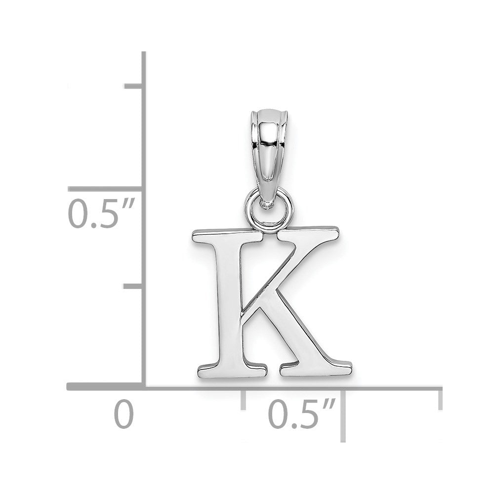 10K White Gold Polished K Block Initial Charm