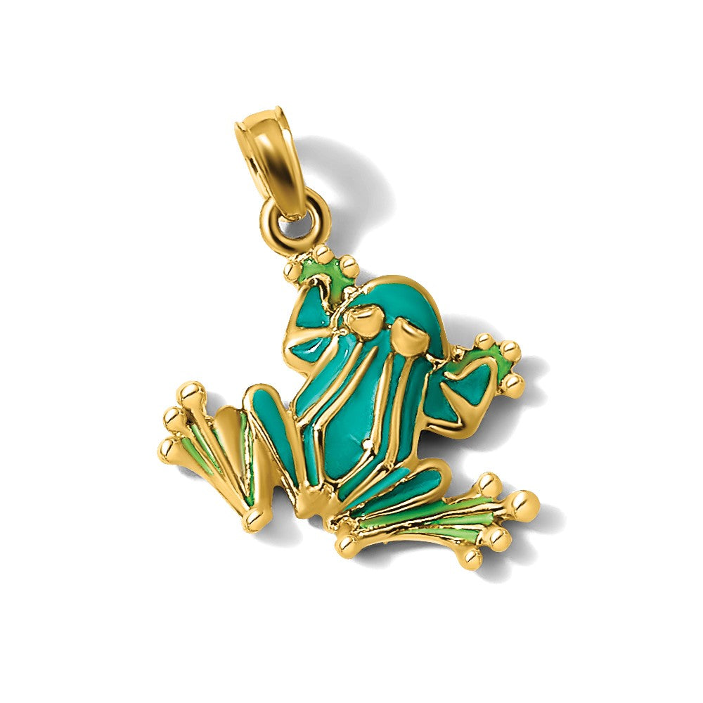 10k Green Enameled Small Frog Charm