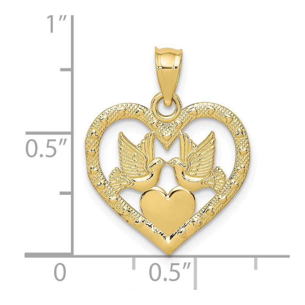 10K Doves In Heart Charm