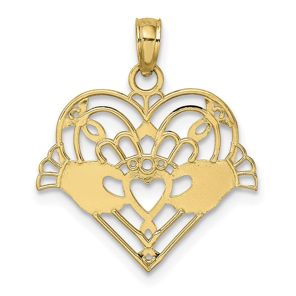 10K Polished and Beaded Claddagh In Heart Charm
