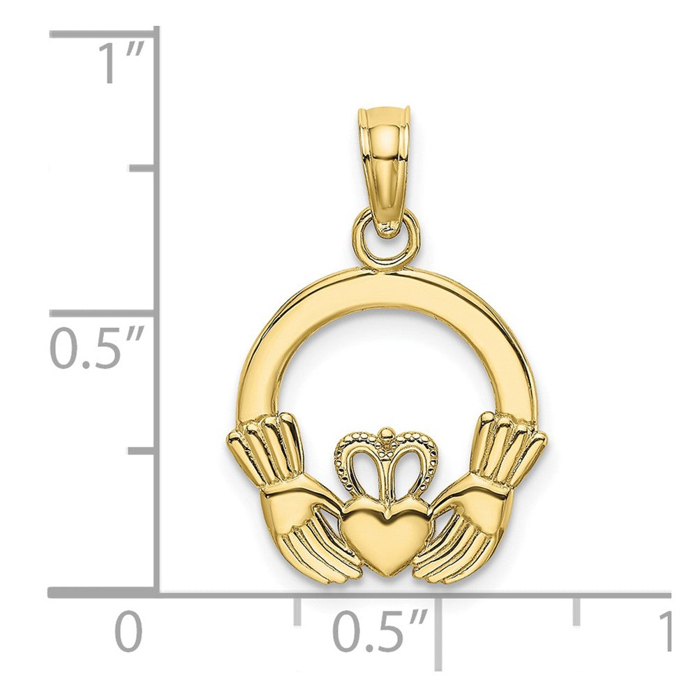 10K Polished Textured Round Claddagh Charm