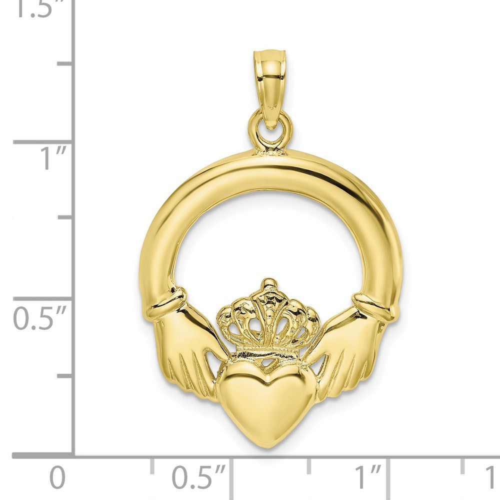 10K Polished Large Claddagh Heart Charm
