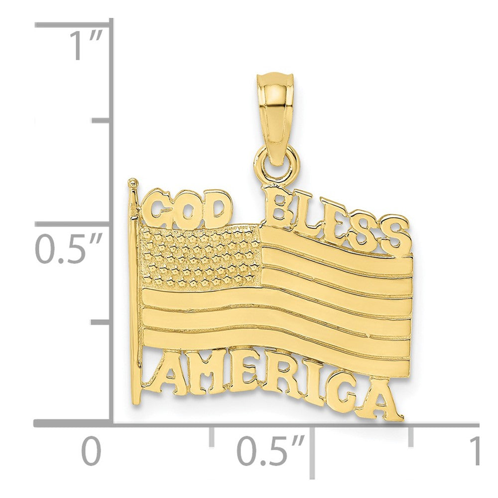 10K Polished Textured God Bless America w/ Flag Charm
