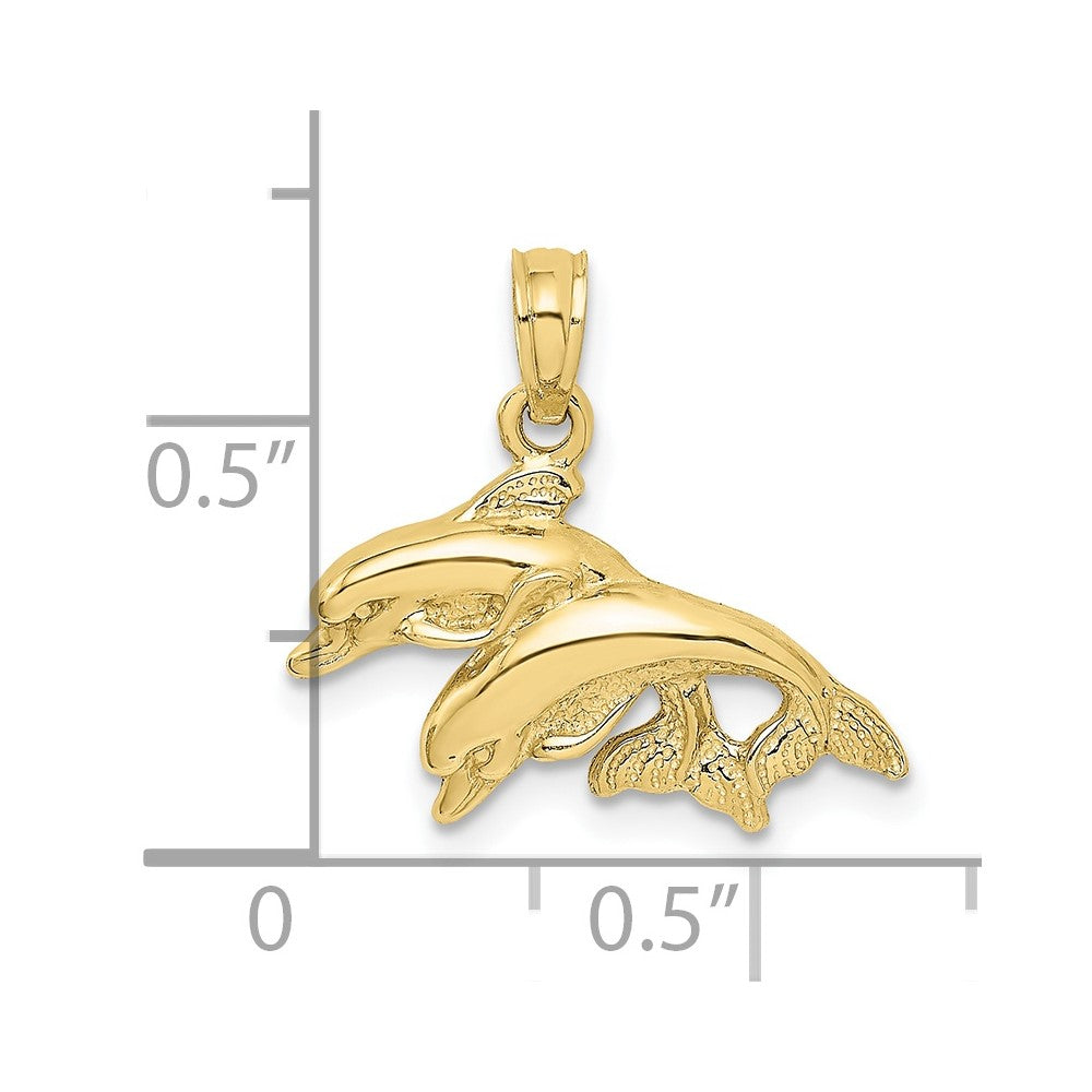 10K Polished Double Dolphins Jumping Charm
