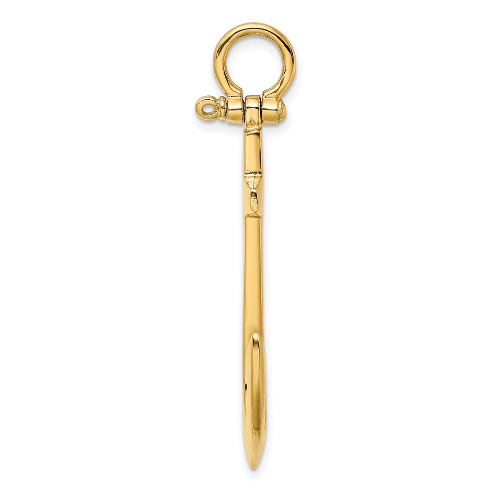 10K 3-D Polished Large Anchor w/ Shackle Bail Charm