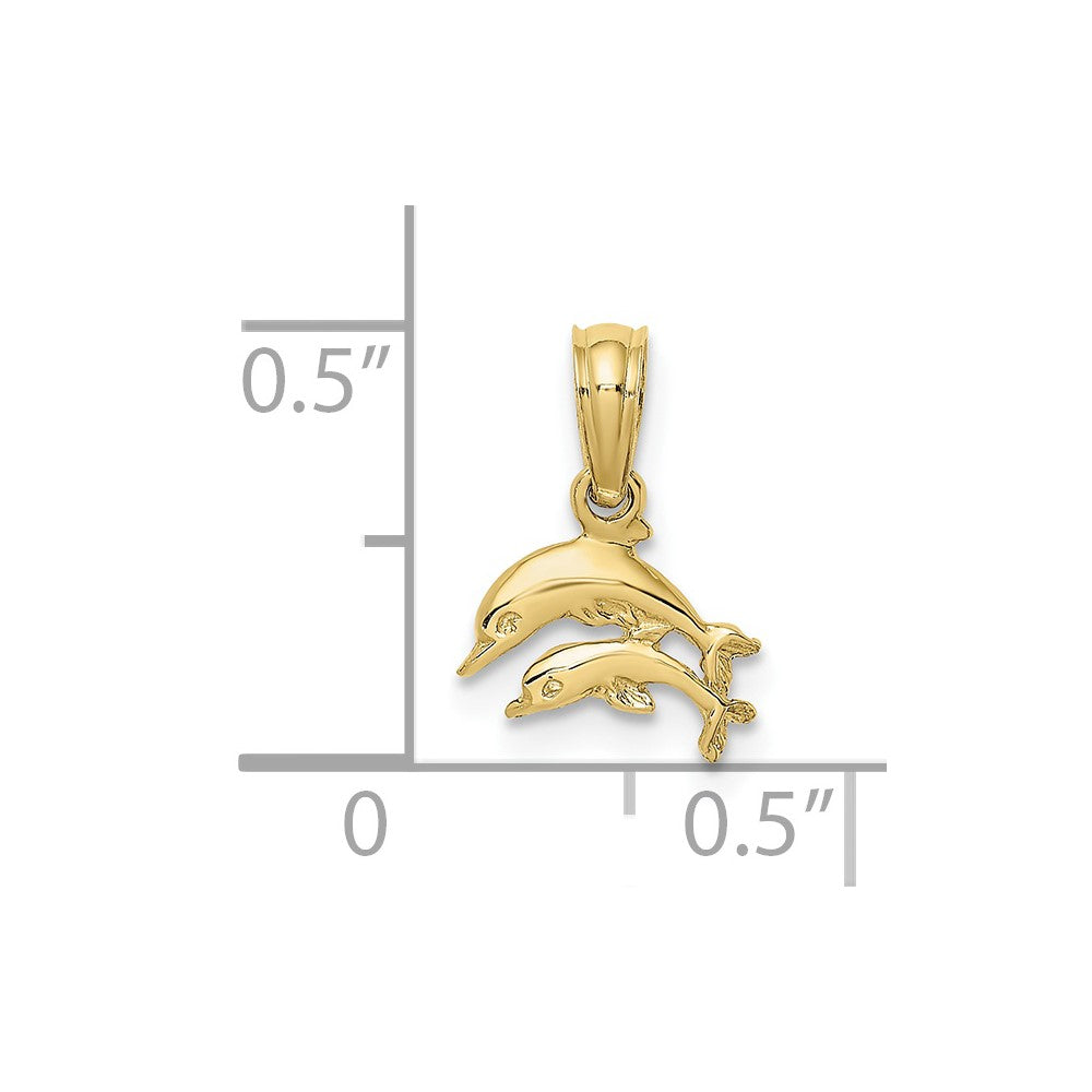 10K 2-D Mini Double Dolphins Swimming Charm