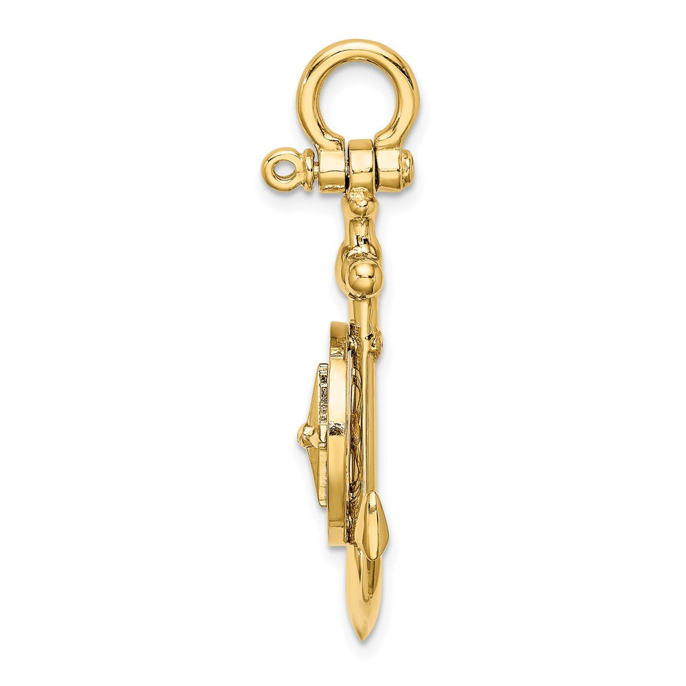 10K Large 3-D Anchor w/ Nautical Compass w/Shackle Bail Charm