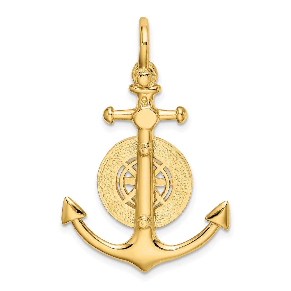10K Large 3-D Anchor w/ Nautical Compass w/Shackle Bail Charm