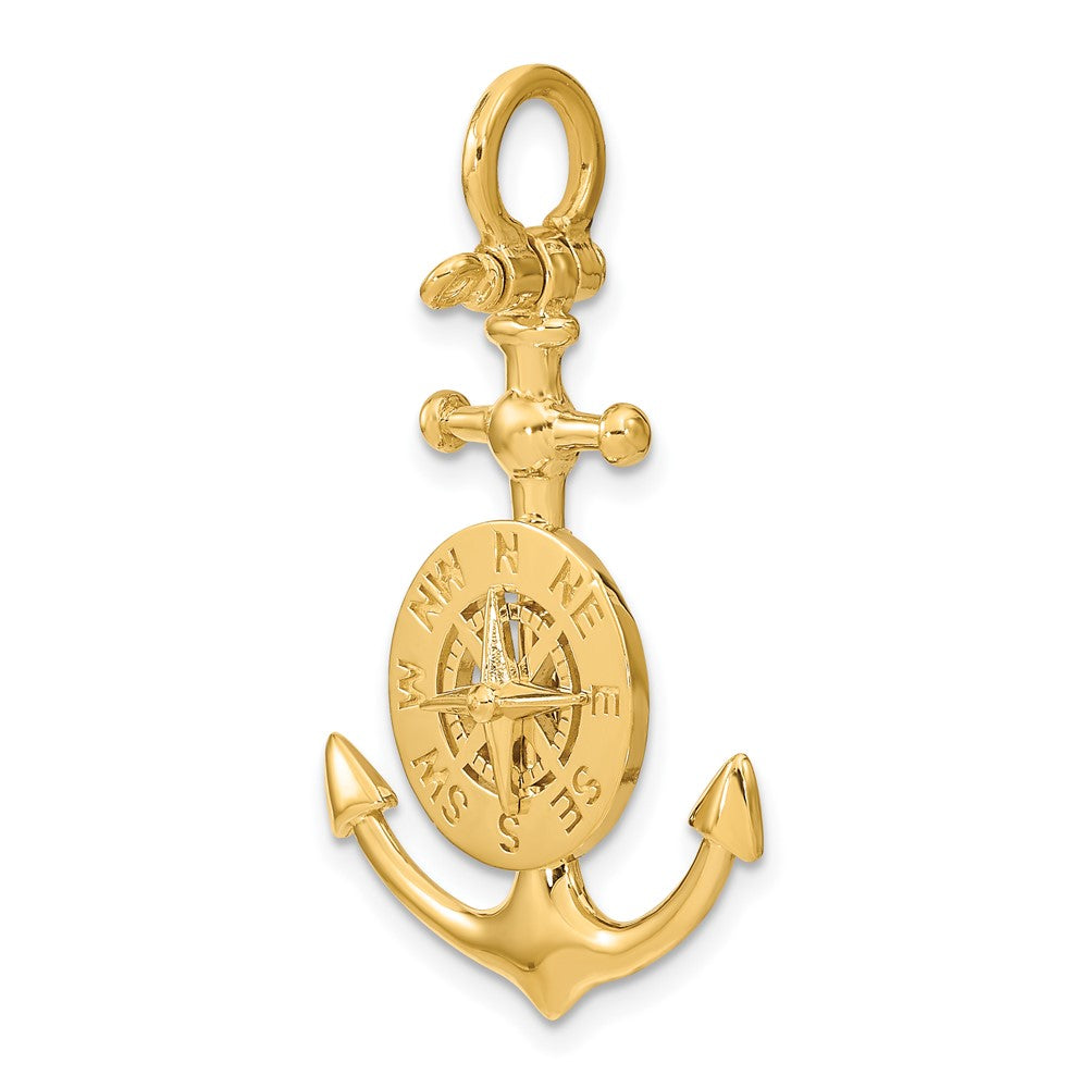 10K Large 3-D Anchor w/ Nautical Compass w/Shackle Bail Charm