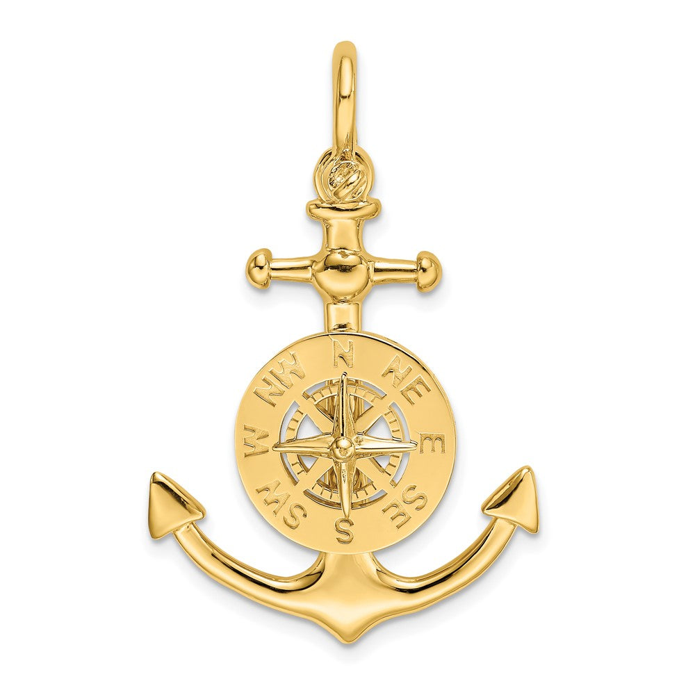 10K Large 3-D Anchor w/ Nautical Compass w/Shackle Bail Charm