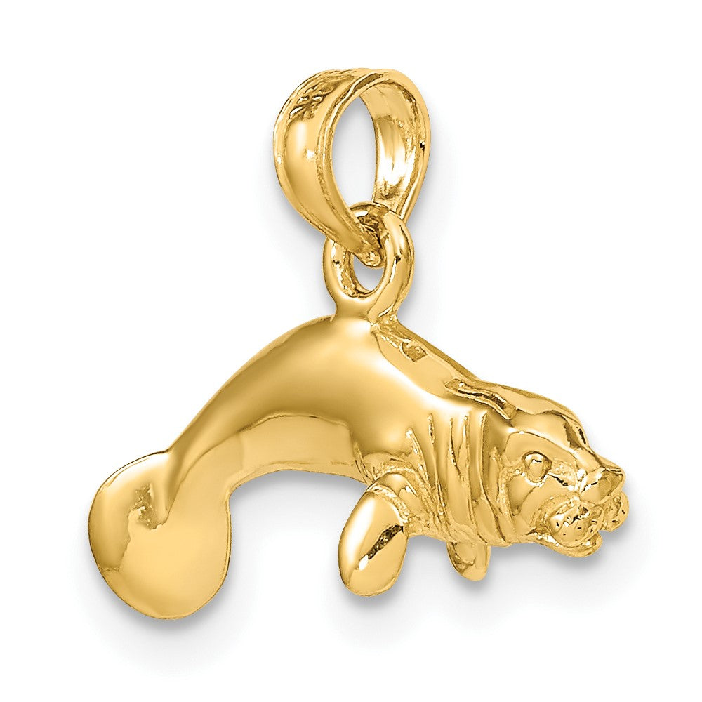 10k 3-D Polished Swimming Manatee Charm