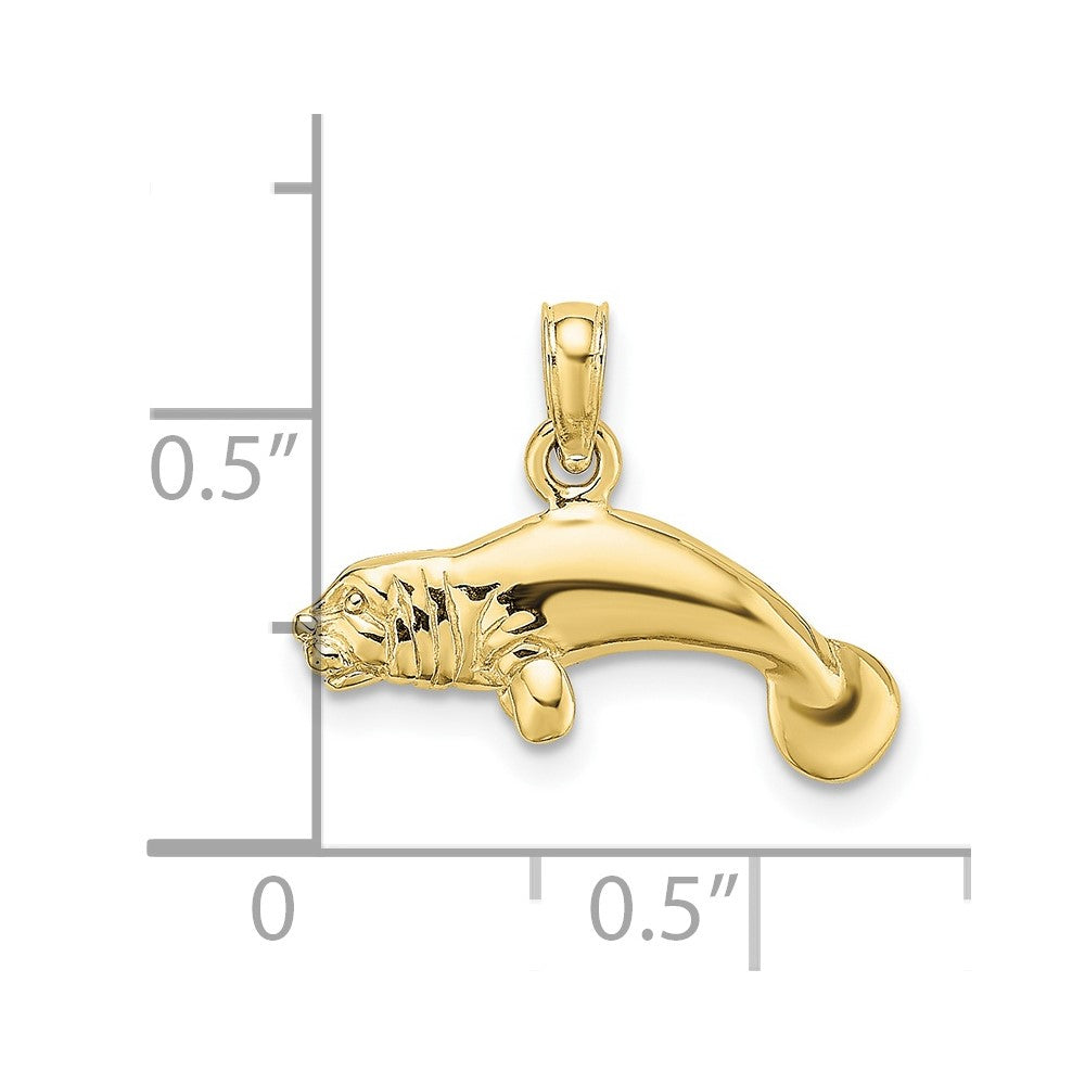 10k 3-D Polished Swimming Manatee Charm