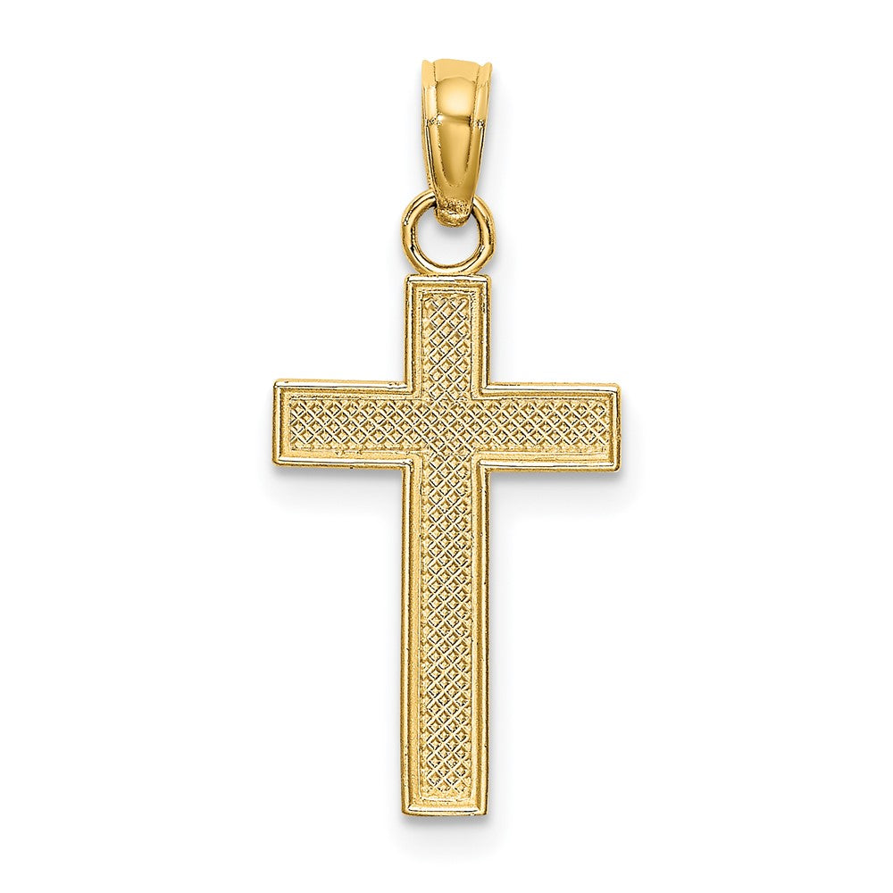 10K Polished Block Style Beaded Edge Cross Charm