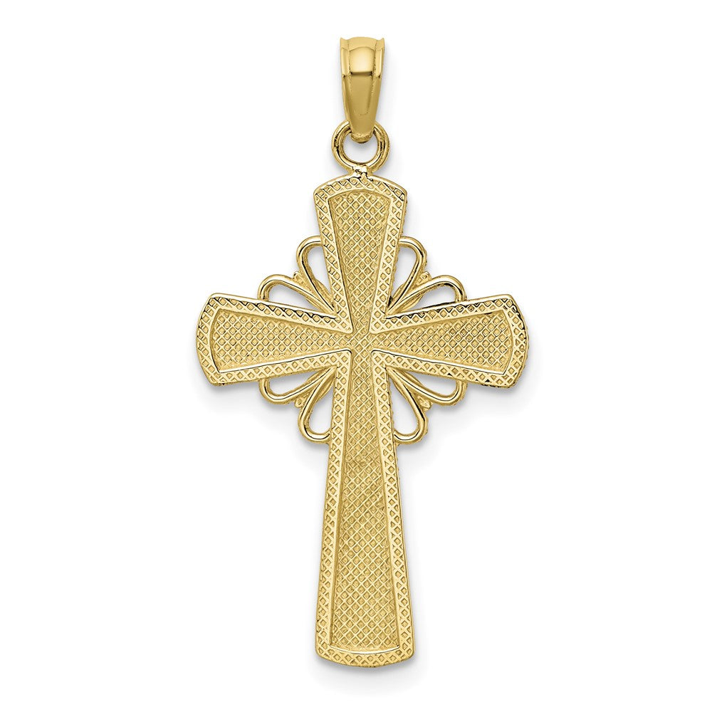 10K Polished W/ Beaded Edge Grid Accent Cross Charm