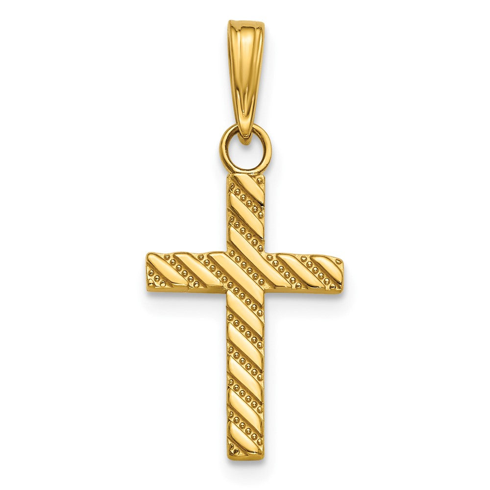 10K Beaded and Polished Cross Charm