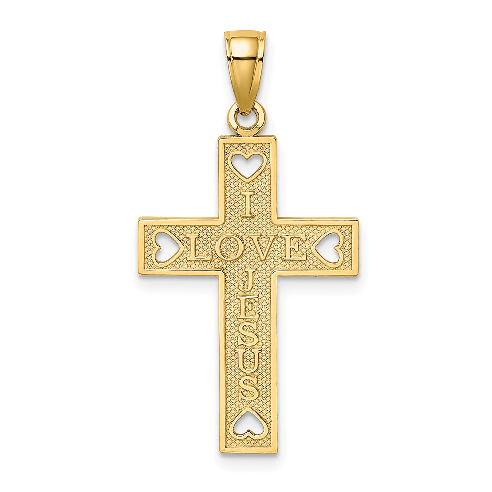 10K I LOVE JESUS Cross w/ Hearts Charm