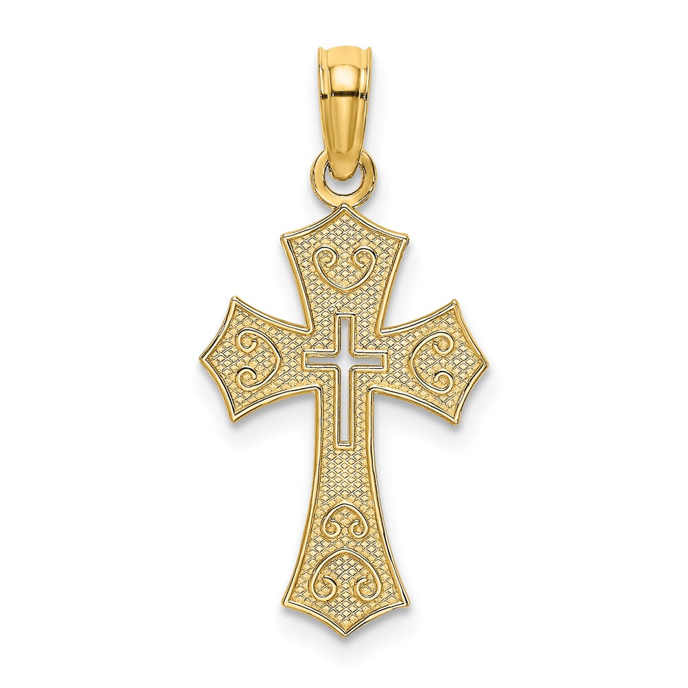 10K Textured Cut-Out Center Cross Charm