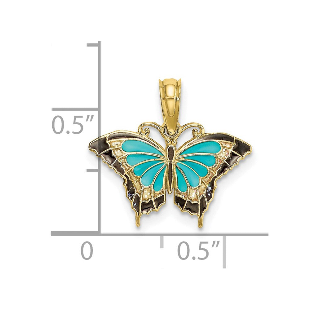10K Small Aqua Enameled Wings Butterfly Charm