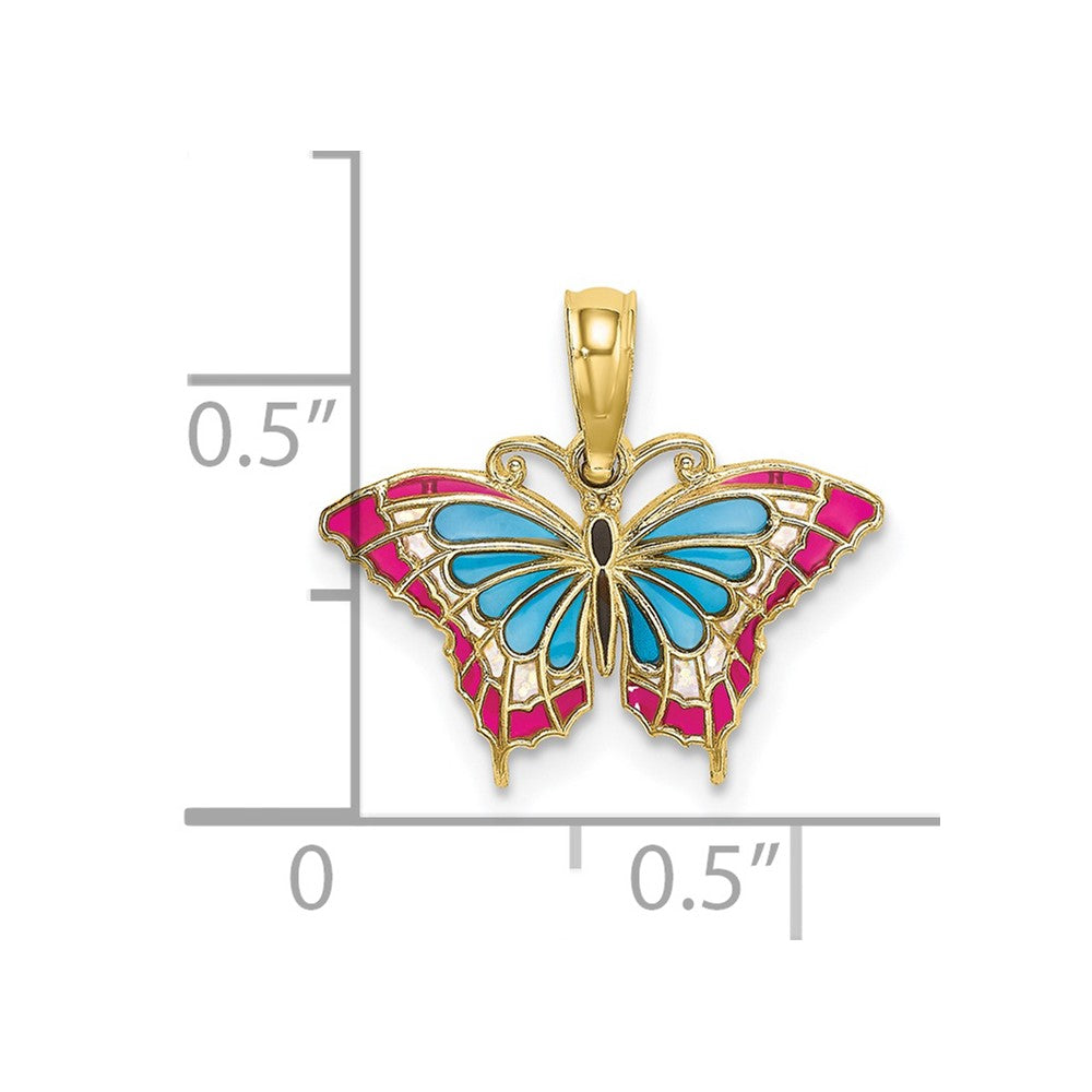 10K Small Enameled Blue and Red Butterfly Charm
