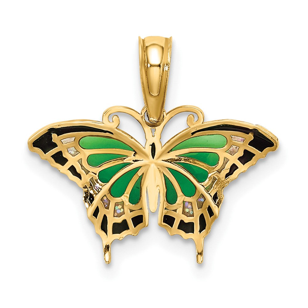 10K Small Green Enameled Butterfly Charm
