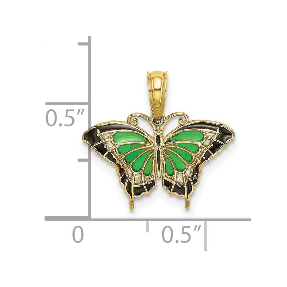 10K Small Green Enameled Butterfly Charm