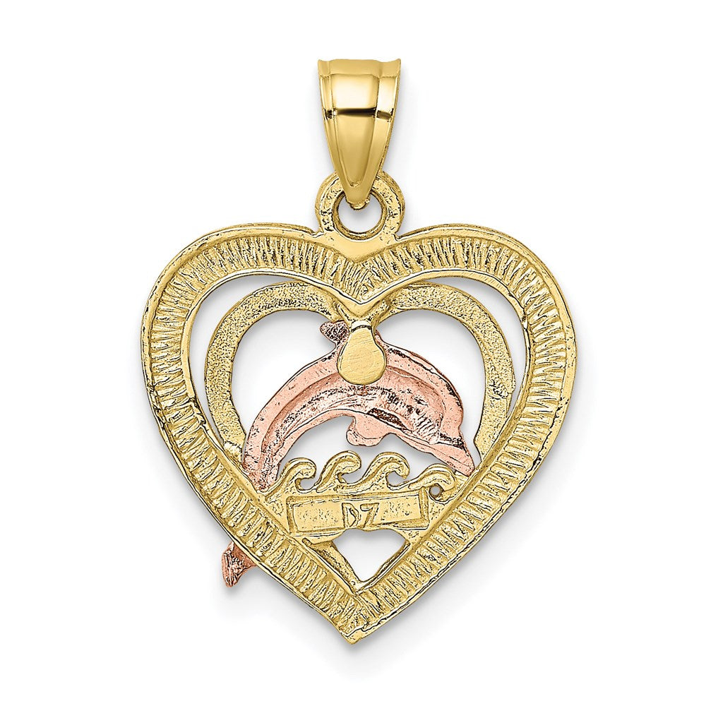 10K Two-tone w/White Rhodium Dolphin In Heart Charm
