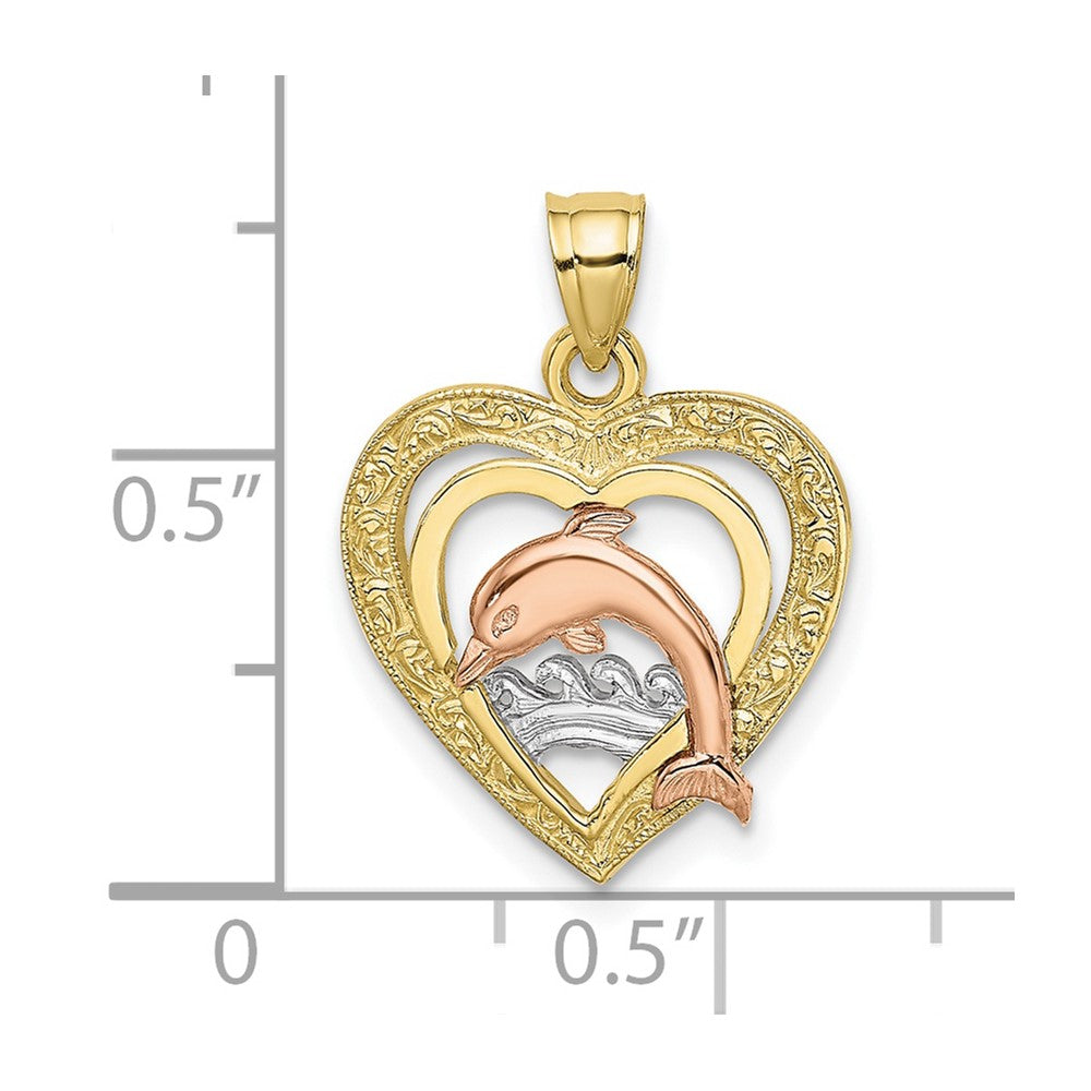 10K Two-tone w/White Rhodium Dolphin In Heart Charm