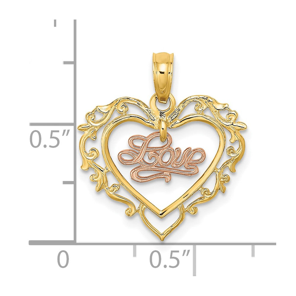 10K Two-Tone LOVE In Heart Charm