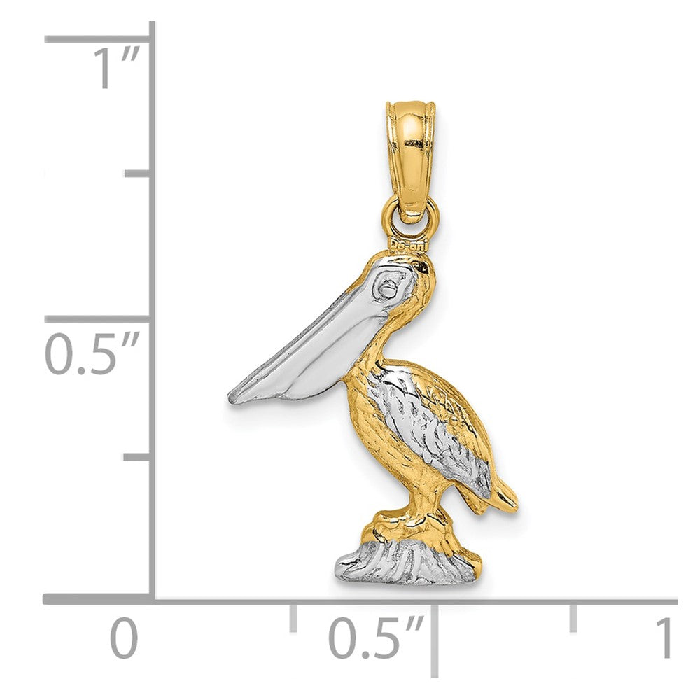 10K W/ Rhodium 3-D Small Standing Pelican Charm