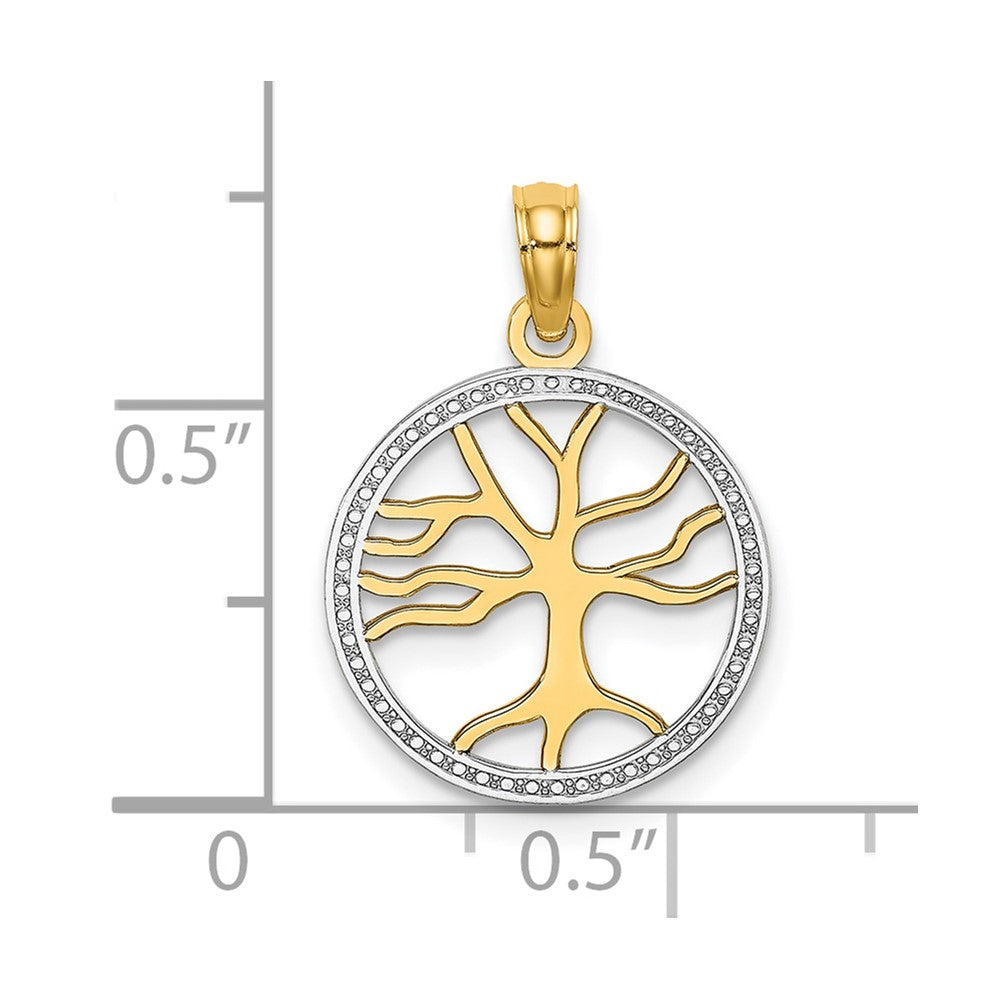 10K w/Rhodium 3-D Tree Of Life In Round Frame Charm