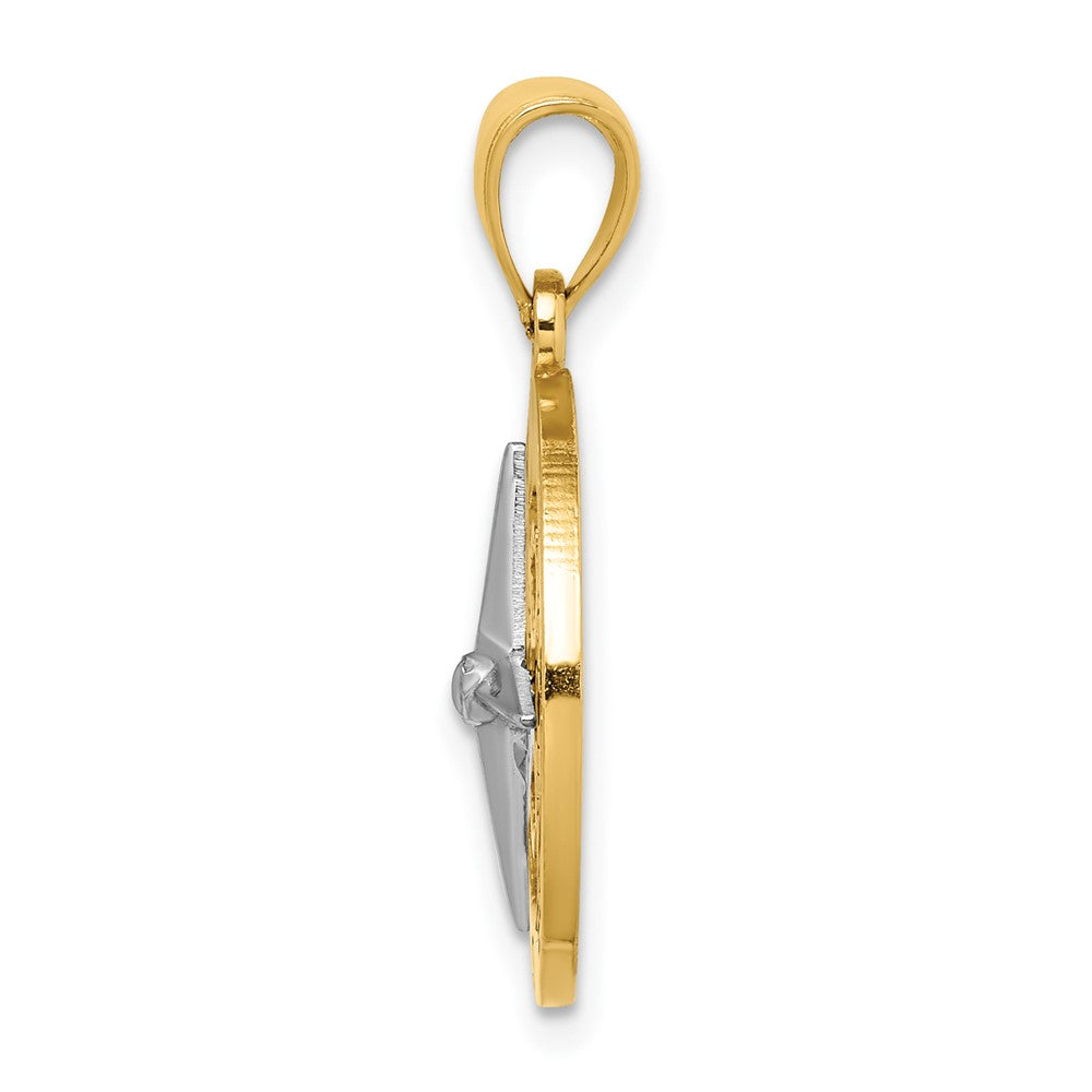 10K w/Rhodium Nautical Compass White Needle Charm