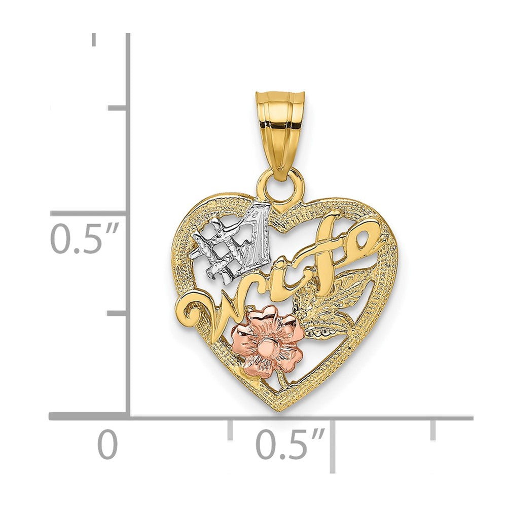 10k Two-Tone w/White Rodium #1 WIFE In Heart Charm