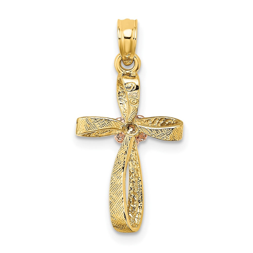 10k Two-Tone Twisted Cross w/ Heart Charm