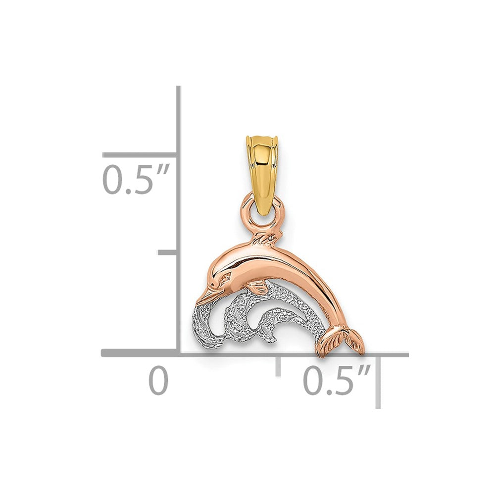 10K Two-Tone W/White Rhodium Dolphin and Wave Charm