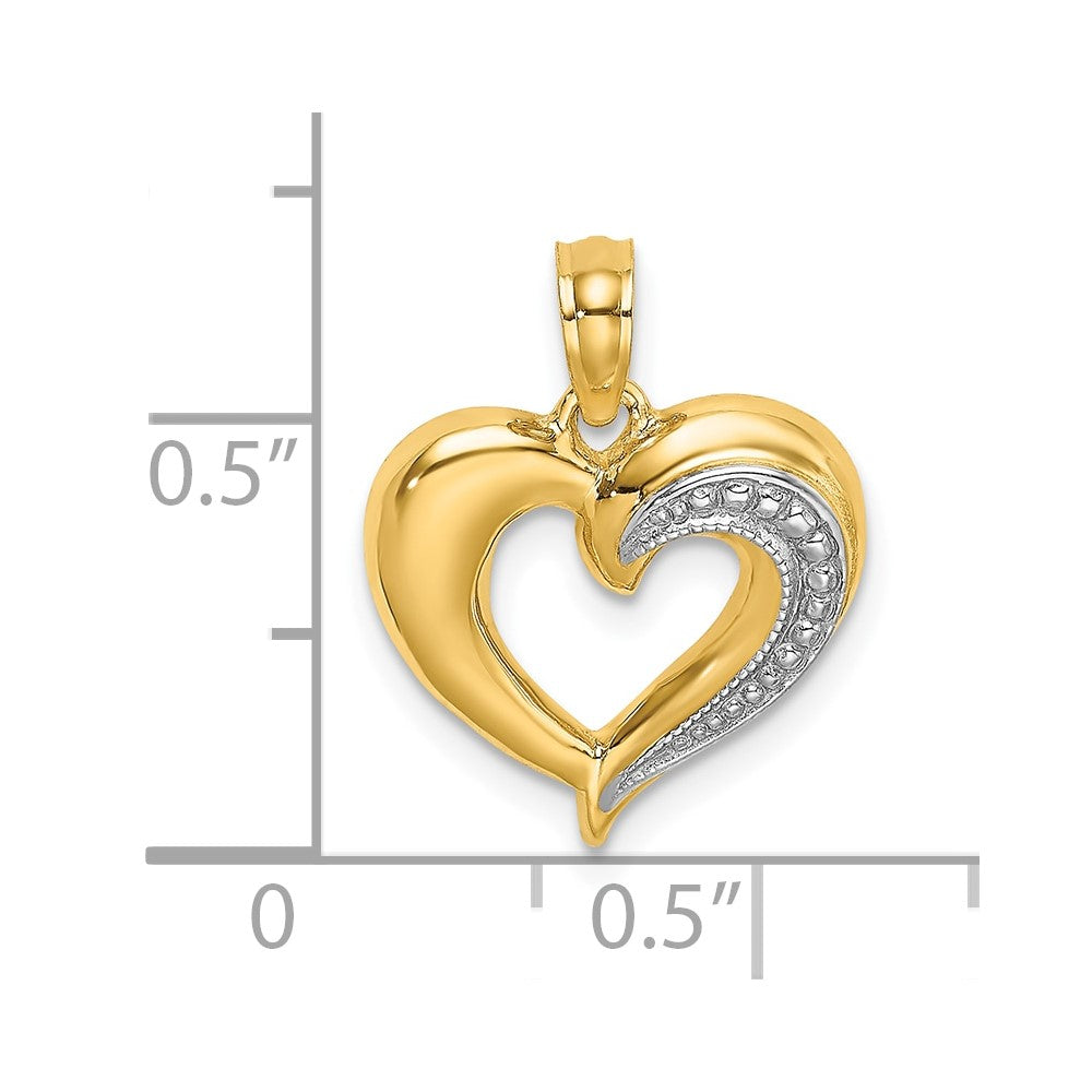 10K W/ Rhodium Polished and Textured Heart Charm
