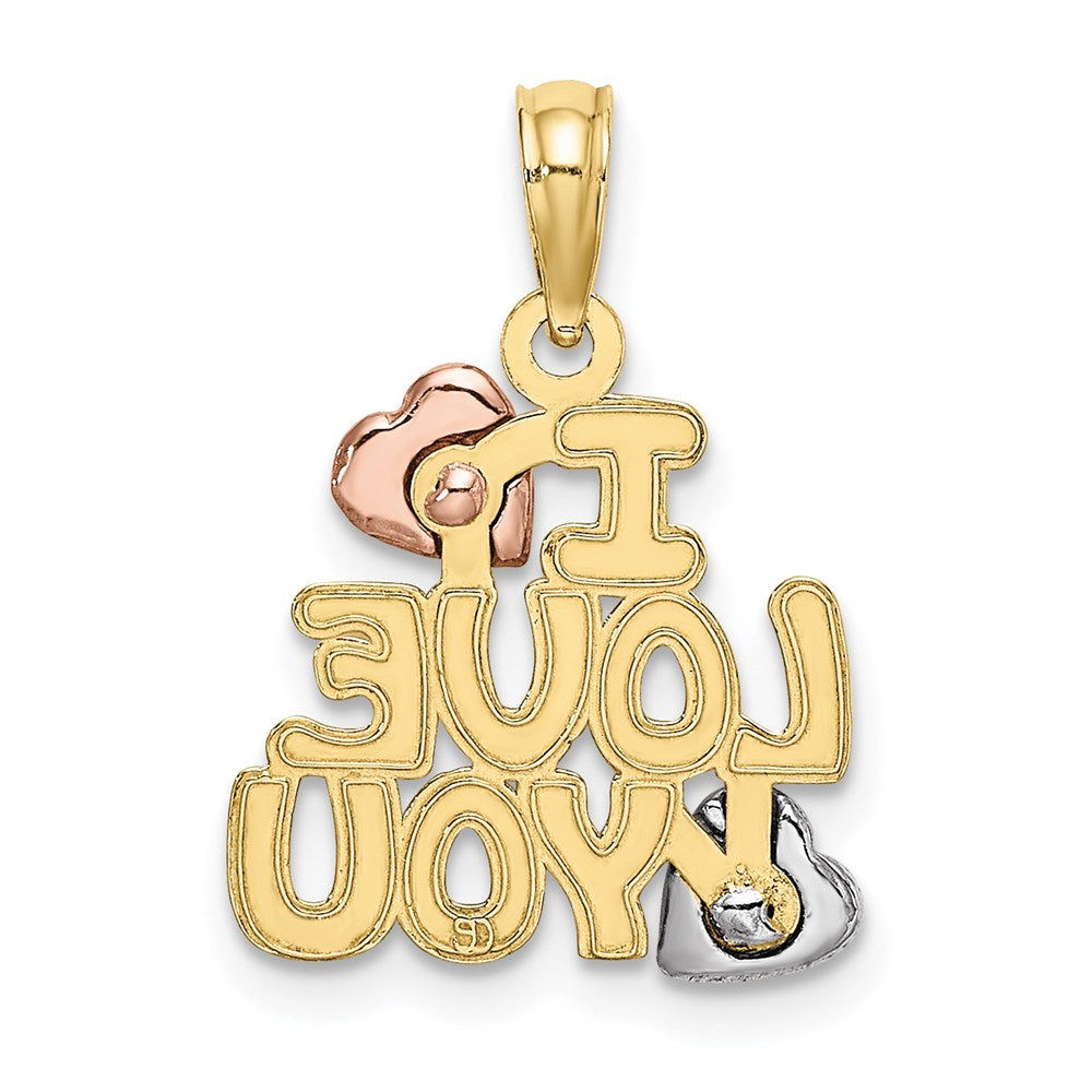 10K Two-tone w/Rhodium I LOVE YOU W/ Hearts Charm