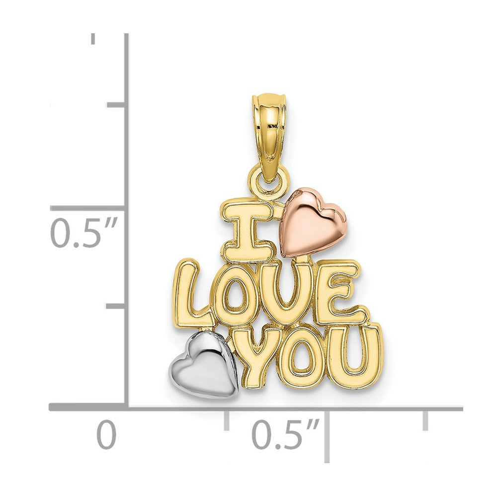 10K Two-tone w/Rhodium I LOVE YOU W/ Hearts Charm