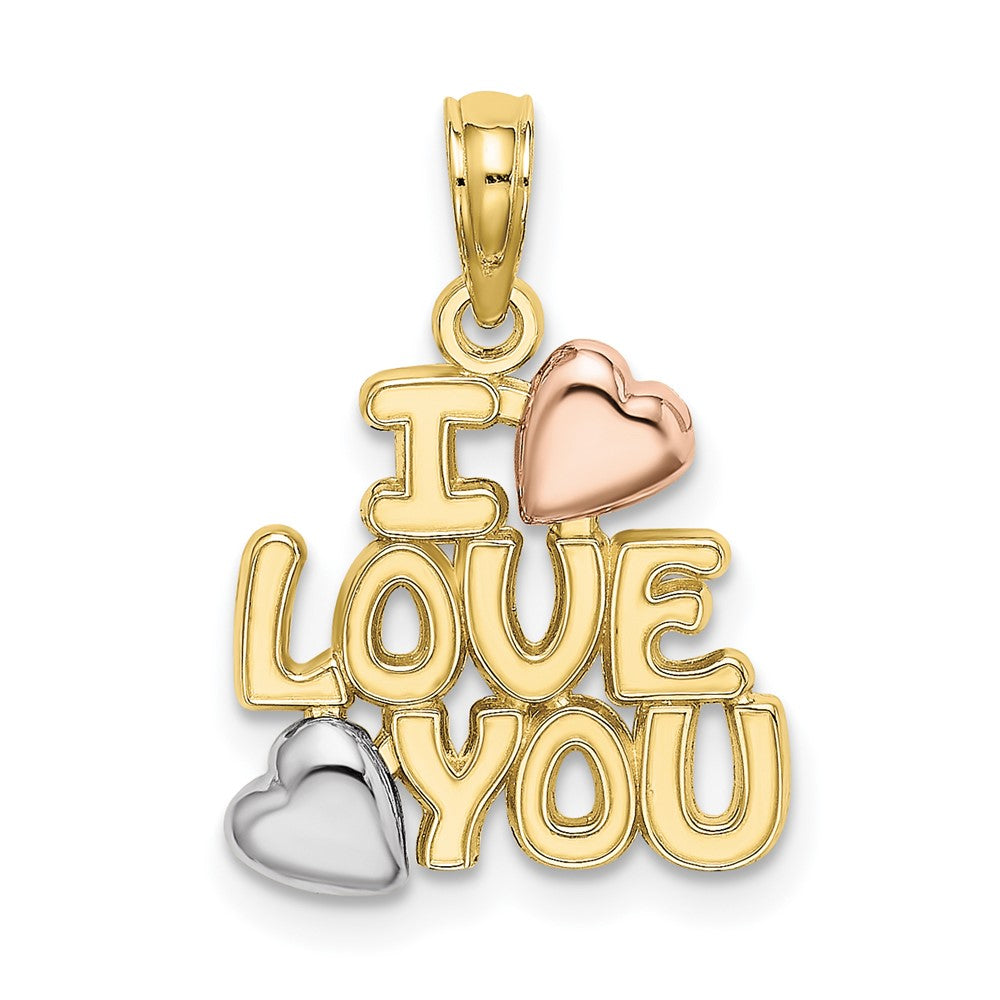 10K Two-tone w/Rhodium I LOVE YOU W/ Hearts Charm