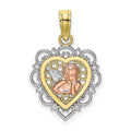 10K Two-tone w/Rhodium Small Angel In Heart Charm