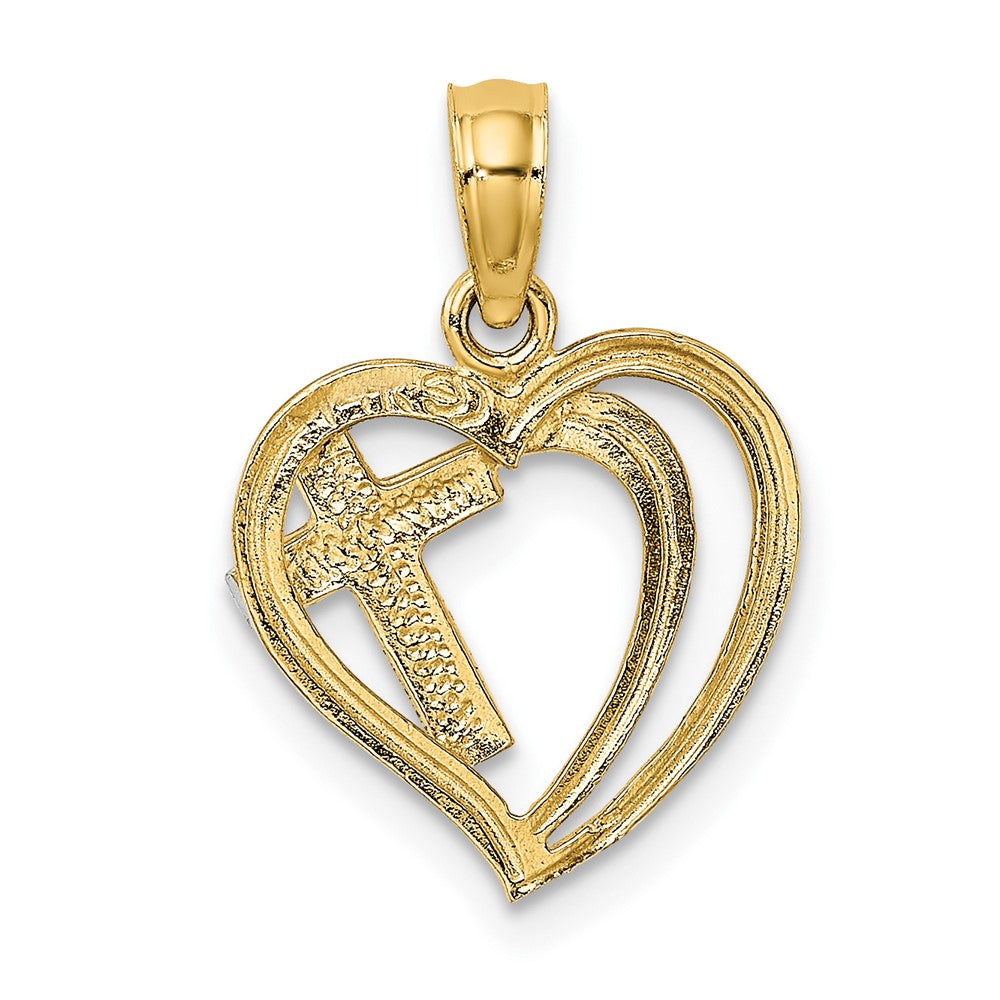 10K W/ Rhodium Cross In Heart Charm