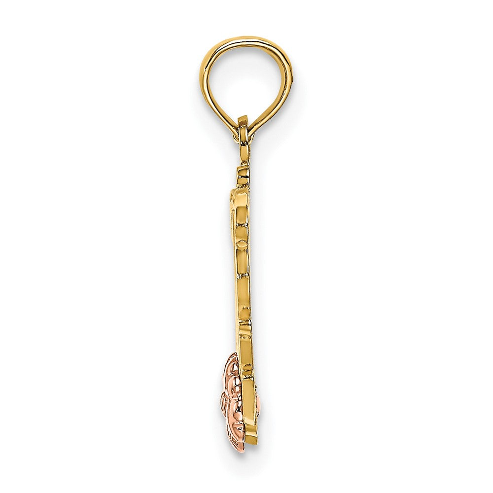 10k Two-Tone MOM Script w/ Flower Charm