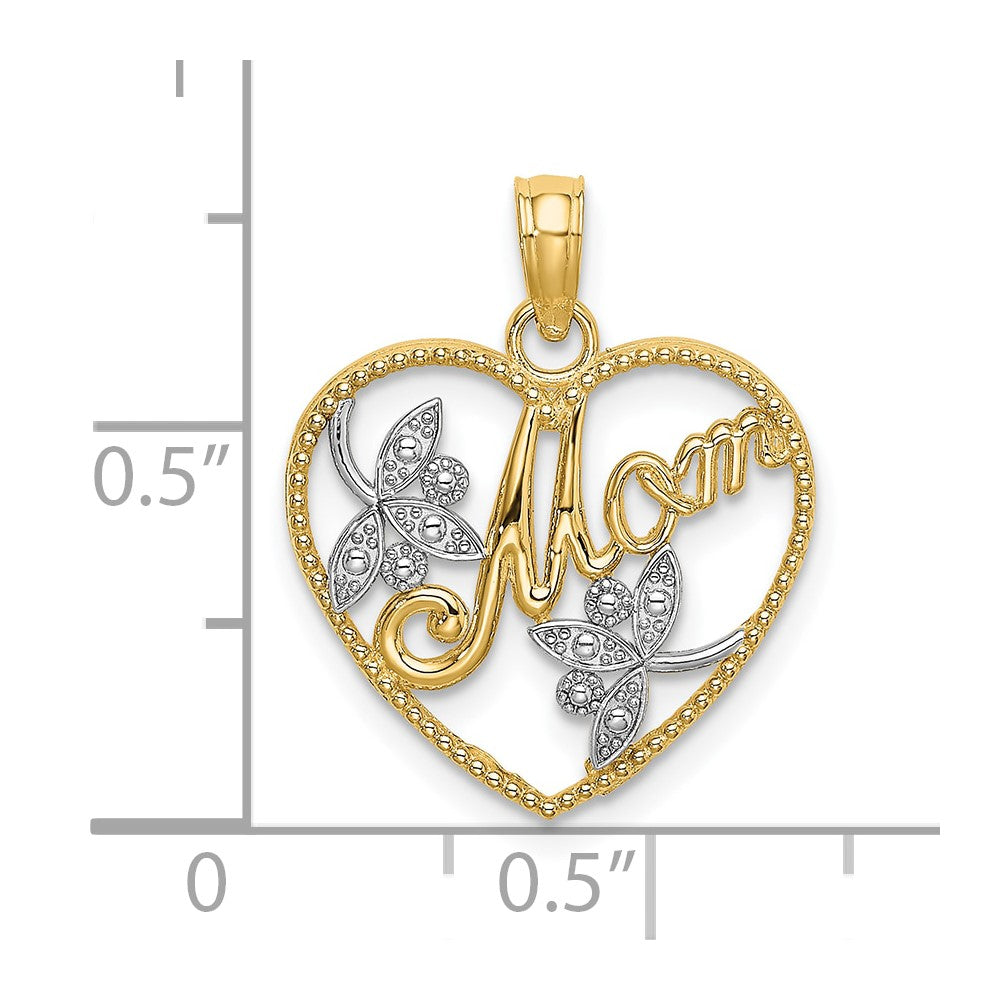10K W/ Rhodium Beaded Heart W/ MOM Charm