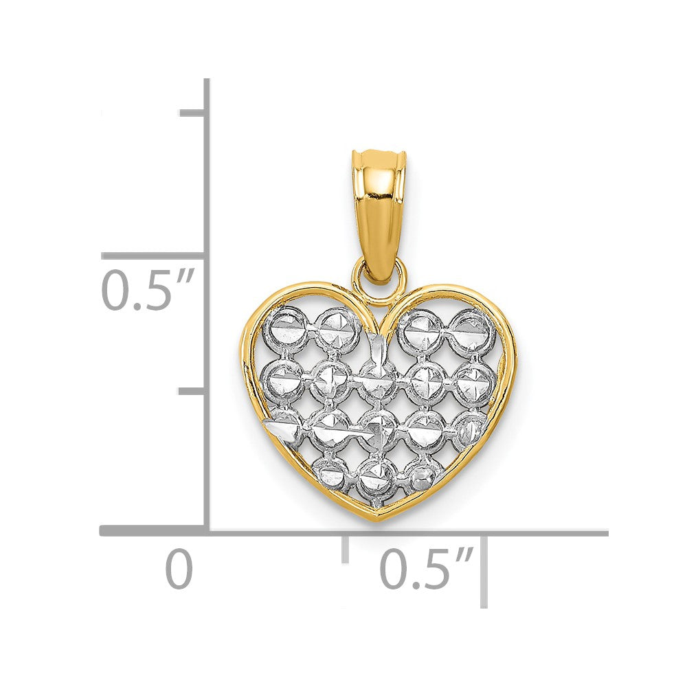 10k w/Rhodium D/C Heart Charm
