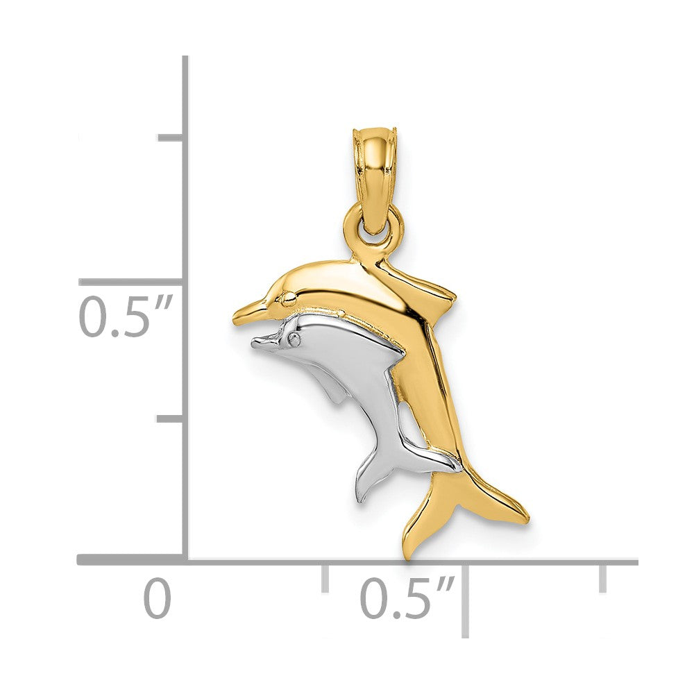 10K w/ Rhodium 2-D Polished Dolphins Charm