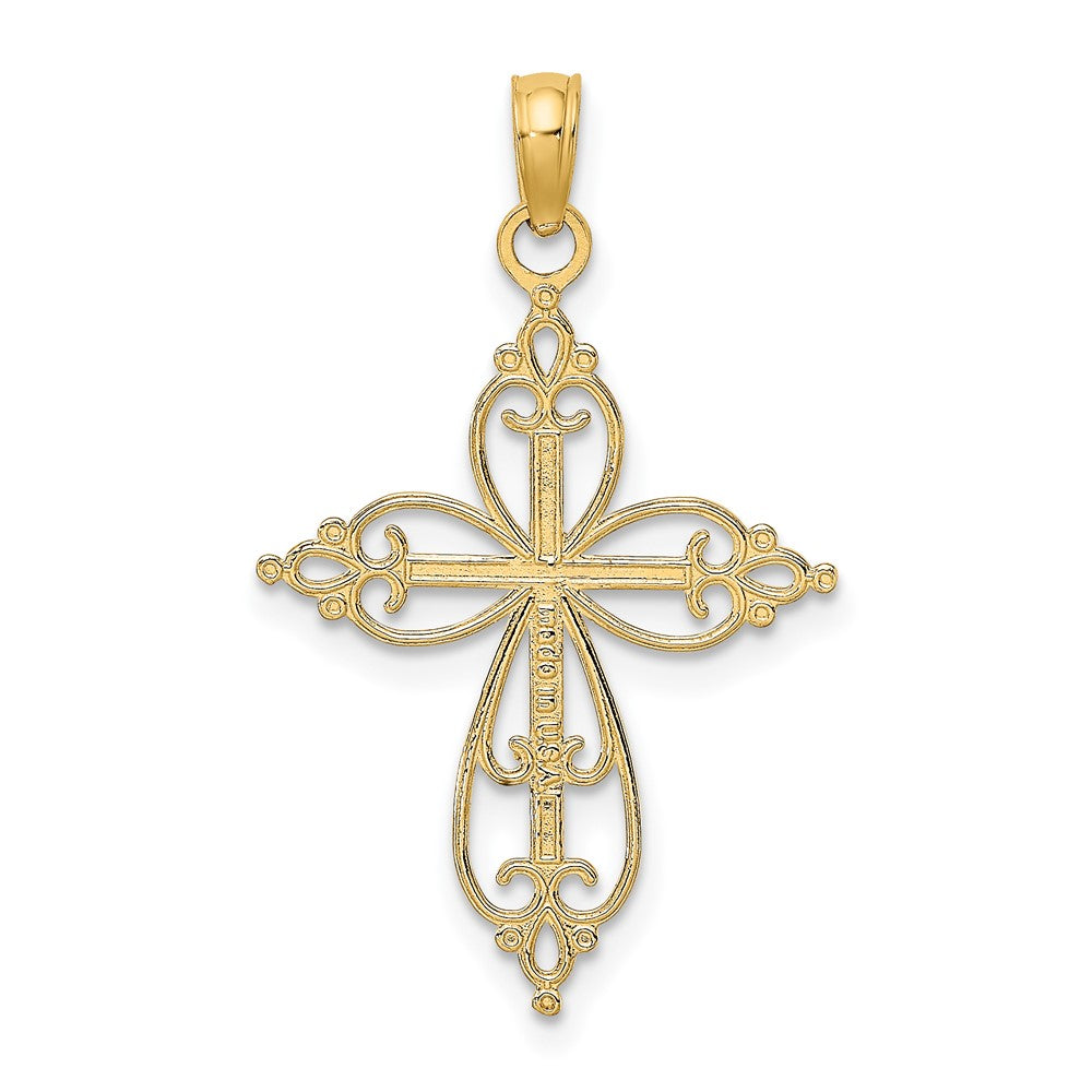 10K W/ Rhodium Beaded Cross Charm