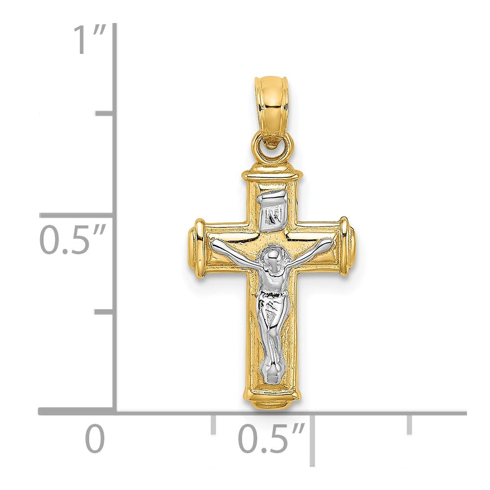 10K W/ Rhodium Polished Block Crucifix INRI Charm