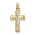 10K W/ Rhodium Polished Block Crucifix INRI Charm