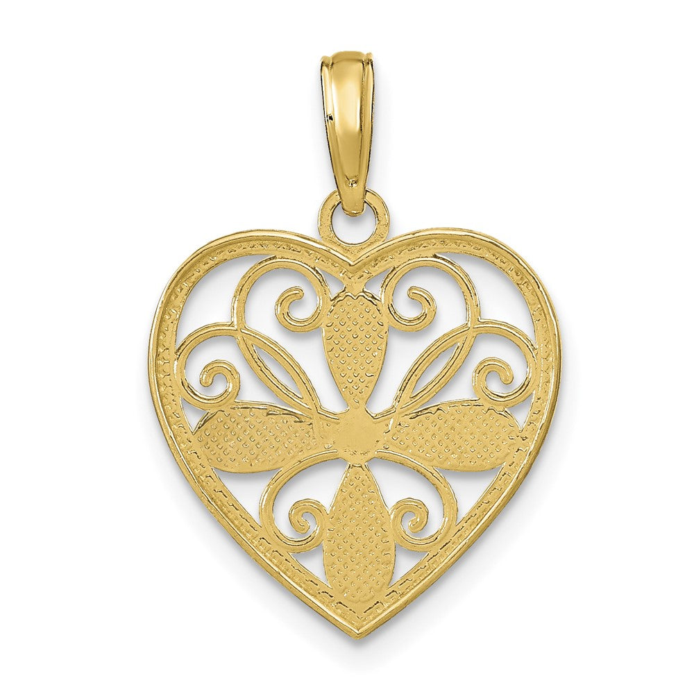 10K W/ Rhodium Beaded Filigree Fashion Heart Charm