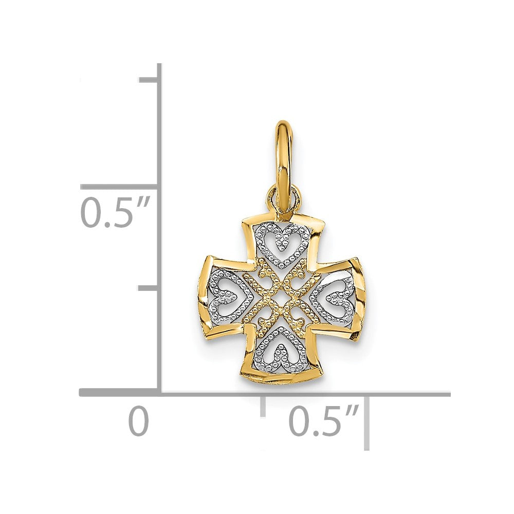 10K w/Rhodium and D/C Hearts In Cross Charm